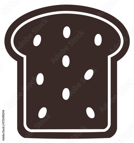 Simple dark brown bread slice icon with white seeds inside