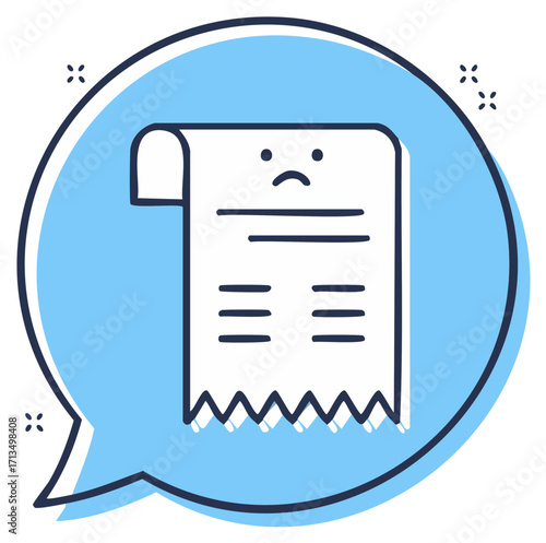 Sad receipt in a blue speech bubble icon