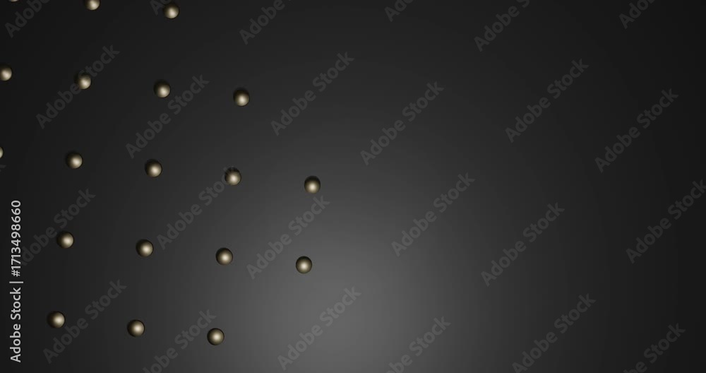 Animação 3D em loop de cilindros dourados dispostos em arranjo radial que giram lentamente enquanto pulsam de tamanho, criando um padrão hipnótico e premium.