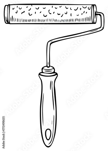Isolated Paint Roller Tool Black and White Outlined Vector Illustration Home Improvement Equipment Tool for Renovation Project