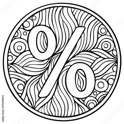 Abstract circular design featuring a percent symbol with ornate, flowing lines