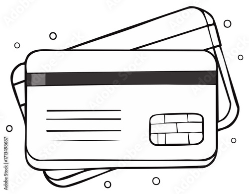 Hand-drawn credit and debit cards illustration, financial payment icon doodle sketch
