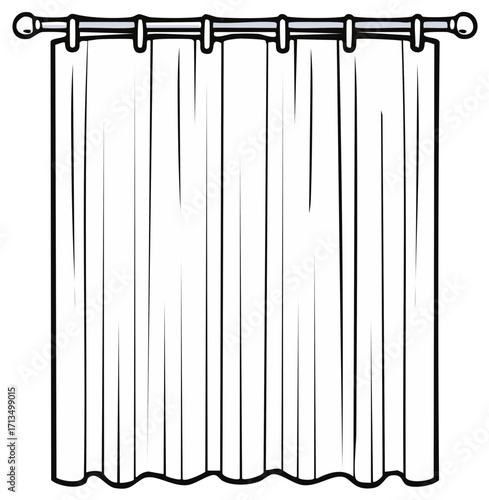 Black and white illustration of a curtain on a rod.