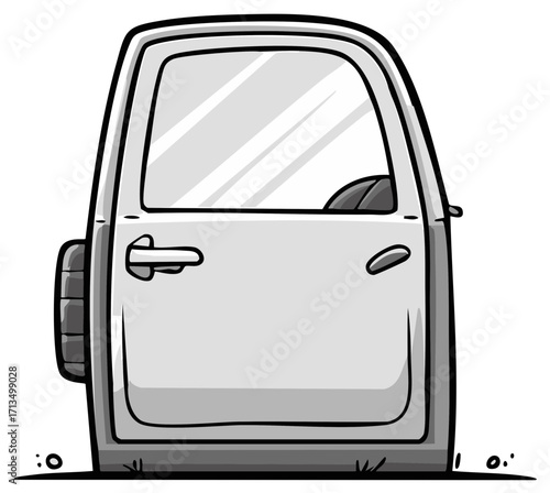 Stylized SUV Door with Window and Spare Tire Cartoon Illustration