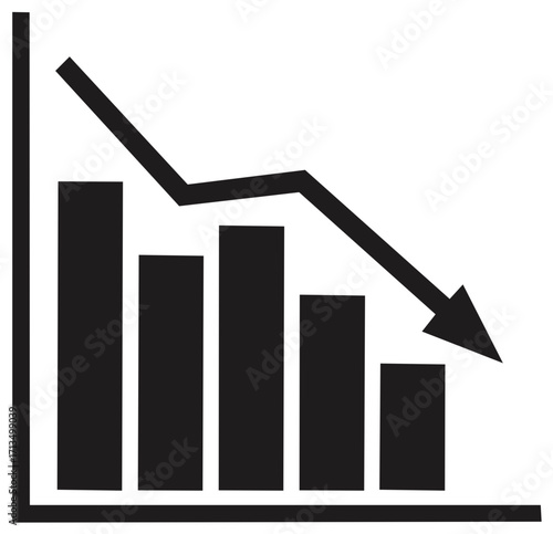 Graph displaying a sharp decline, chart with falling arrow, downward trend visual icon.