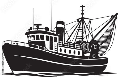 Fishing Boat SVG Commercial Trawler Vector Clipart