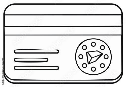 Payment Card Outline with Decorative Elements Credit Card Contour Icon Black Line Art