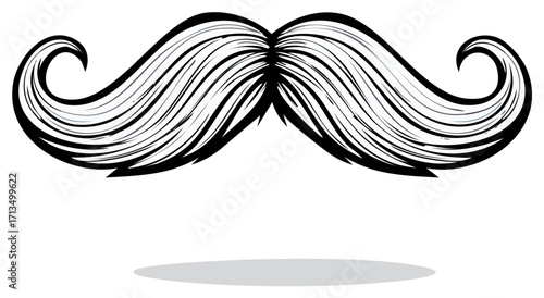 Classic curly black mustache elegant retro male facial hair design