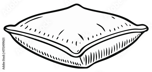 Illustration of a decorative, puffy pillow drawn with thick black lines.