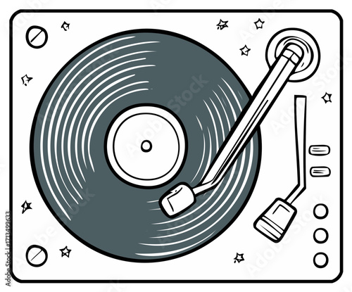 Whimsical Vinyl Record Player Playing Music with Stars Around It