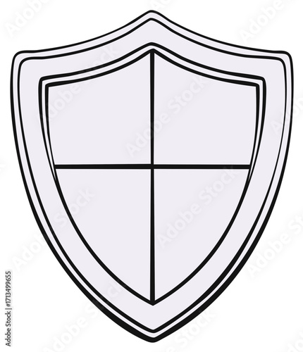 Shield with Cross Outline Illustration Decorative Coat of Arms or Medieval Knight Emblem
