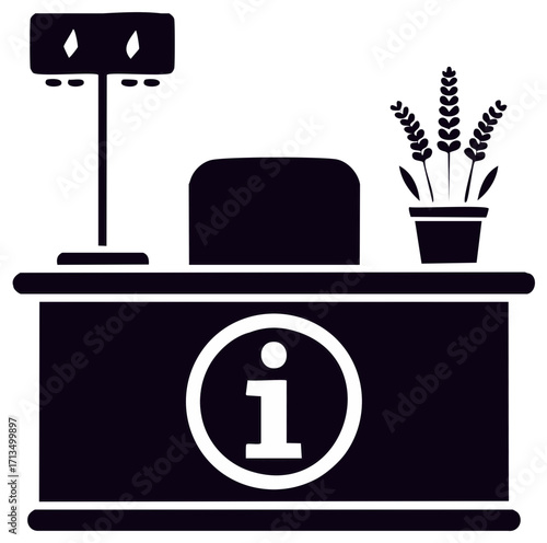 Information desk with lamp and plant icon welcome hospitality help service desk
