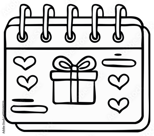 Hand-drawn calendar with gift and hearts for special occasions and reminders