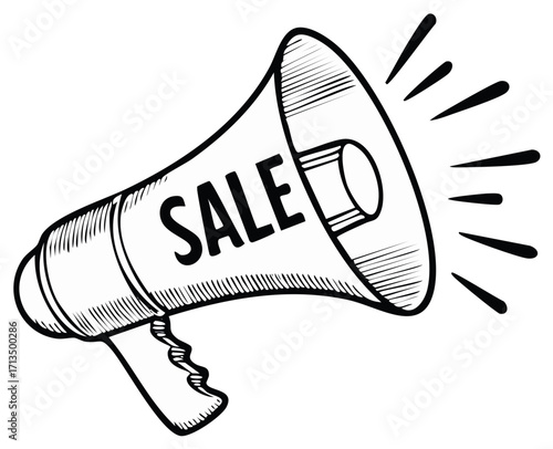 Drawing of a megaphone with the word SALE announcing a discount or promotion