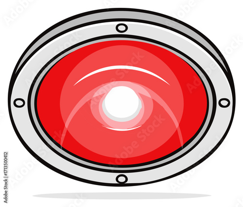 Vibrant red oval warning light illustration with metallic frame and glossy shine