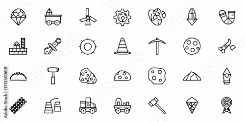 Diverse collection of mining and construction themed icons for industry and creative projects