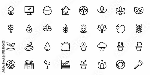 Collection of  Essential agriculture and gardening icons for modern digital projects