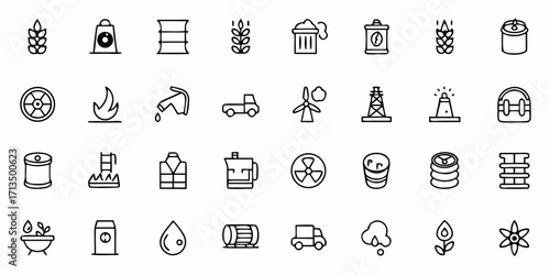 Collection of  Modern industry icons for energy, agriculture, and transportation concepts, essential for business presentations.