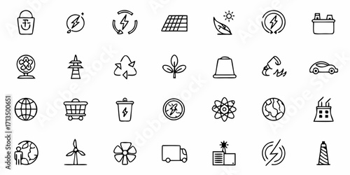 Collection of  Modern eco-friendly icons capturing renewable energy, sustainability, and environmental protection for dynamic projects