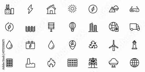 Collection of  Modern icons for energy, ecology, and industry, perfect for web and mobile design projects