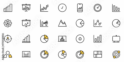 Collection of  Dynamic business icons showcase growth charts, analytics, and team collaboration for modern presentations.