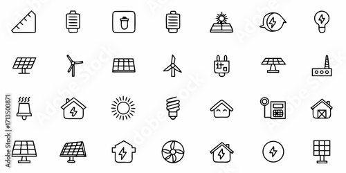 Collection of  Clean energy icons power innovation sustainability and eco friendly solutions for a greener future