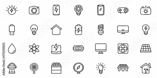 Collection of  Modern tech and energy icons collection for digital projects and presentations
