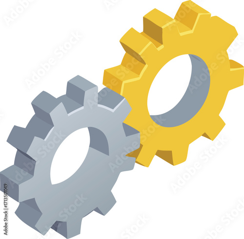 Two interlocking gears symbolizing partnership and mechanical systems vector