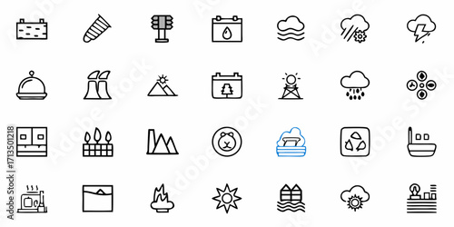 Collection of  Diverse icons representing weather, nature, industry, and lifestyle elements for modern design needs