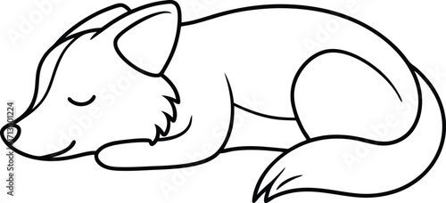 Sleeping Dog Line Art. Outline Vector Illustration of a Relaxed Pet on Transparent Background.