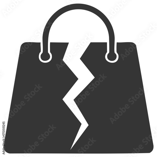 Broken shopping bag icon symbolizing retail problems consumer dissatisfaction