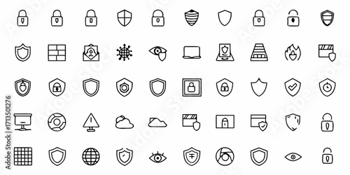 Collection of  Modern security and protection icons for digital safety, data privacy, and cybersecurity concepts