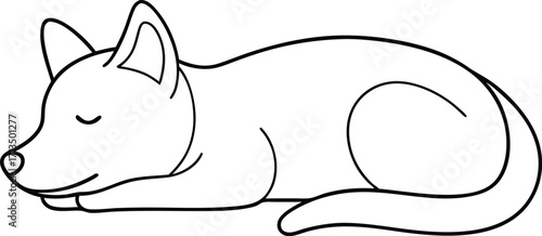 Sleeping Dog Line Art. Outline Vector Illustration of a Relaxed Pet on Transparent Background.