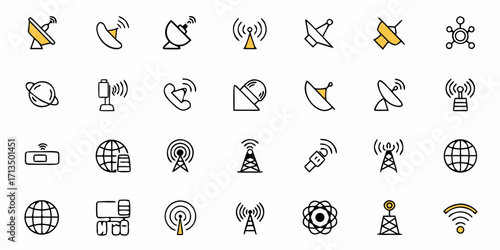 Collection of  Discover diverse communication and technology icons for modern digital projects, conveying connectivity and data flow.