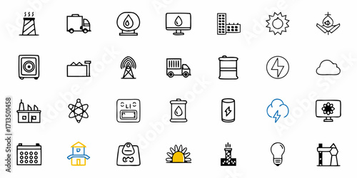 Collection of  Diverse industry and energy icons for modern business and technology concepts, clean and professional design