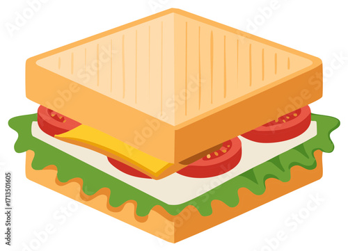 Illustration of Sandwich with Cheese Tomato and Lettuce Filling on Toast