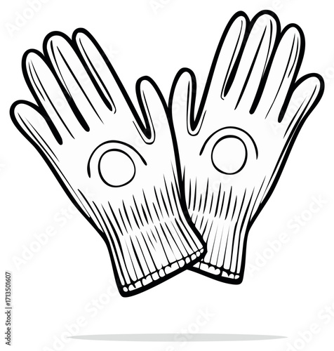 Cartoon Line Art of Gloves with Circular Patterns and Detailed Stitching