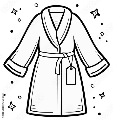 Cozy Robe Outline with Belt and Price Tag Black and White