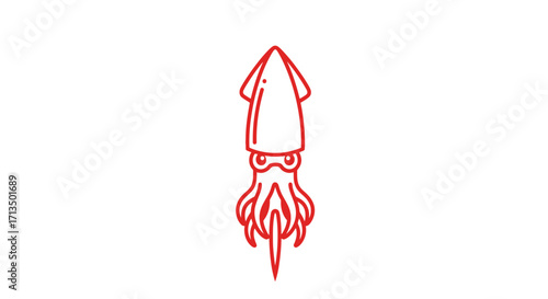 Red Squid Outline Illustration with Tentacles and Distinctive Shape.
