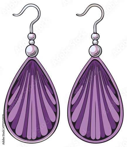 Elegant Teardrop Earrings with Pearlescent Beads and Purple Shell Design