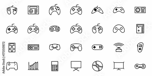 Dynamic collection of gaming controllers, consoles, and accessories icons for digital design projects