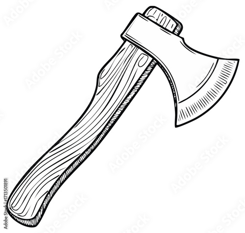 Line Art Illustration of Axe with Wooden Handle for Lumberjack Use