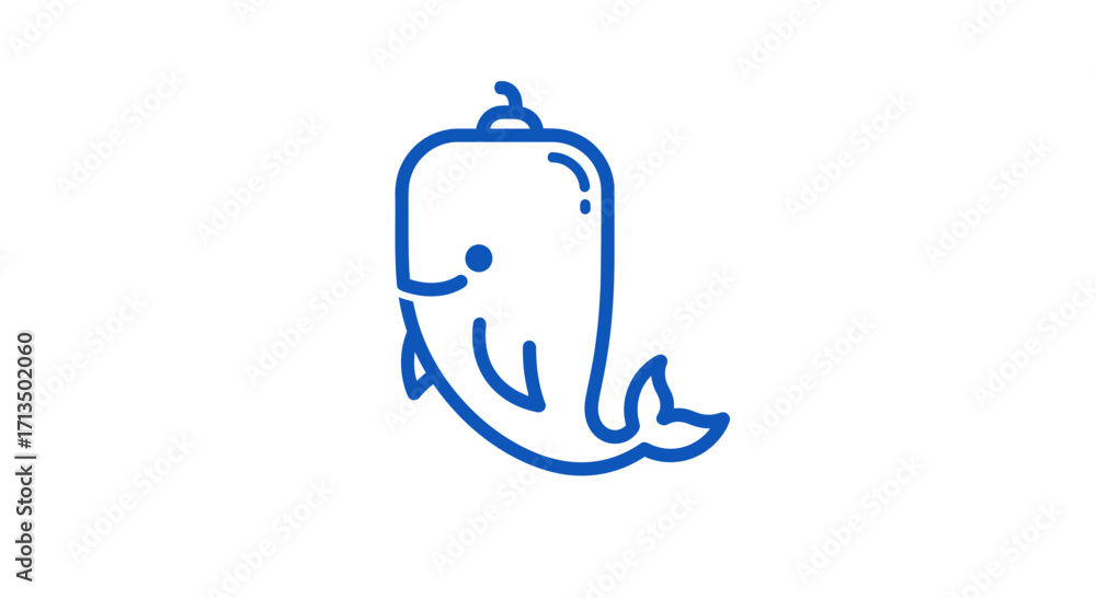 Obraz premium Simple Blue Whale Icon with Rounded Body and Tail Fins.
