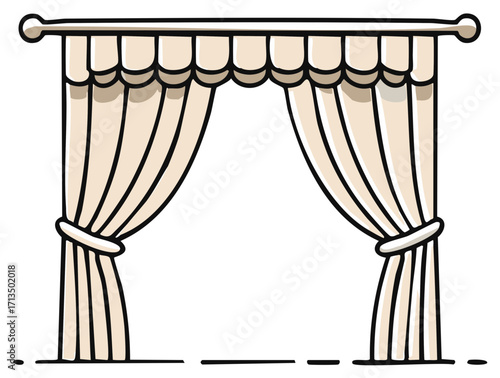 Drawn Beige Curtains with Ties on a Rod