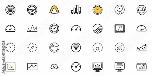 Diverse collection of hand-drawn icons representing business, progress, and achievements