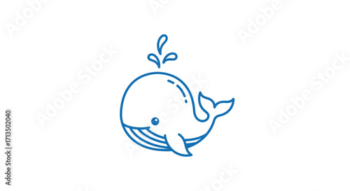 Cute Outline Drawing of a Whale with Water Spout.