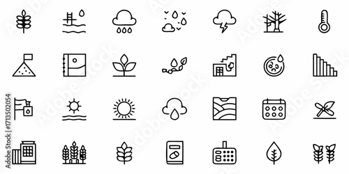 Collection of  Modern icons showcase agriculture, weather, growth, and health for dynamic business concepts