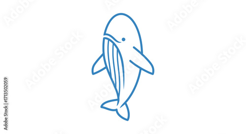 A simple blue line art illustration of a stylized whale depicted from above with minimalist details and smooth contours.