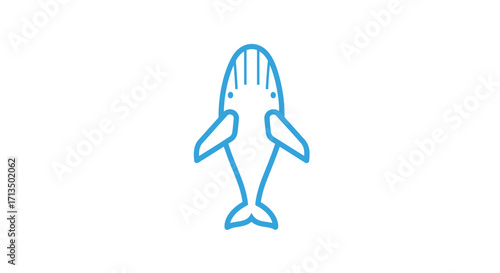 Minimalist Blue Whale Outline with Distinctive Head Markings and Tail.