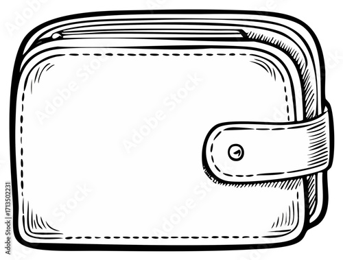 Classic full wallet with snap closure hand drawn sketch illustration